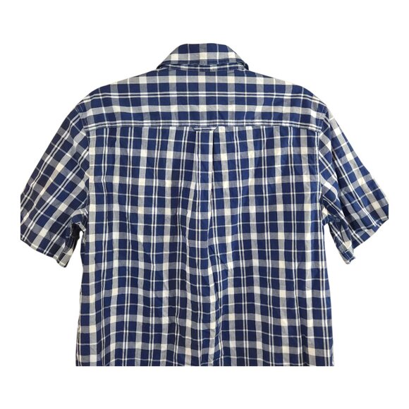 Chaps Easy Care Short Sleeve Plaid Button-front Shirt in Blue & White Men's M - Picture 5 of 6